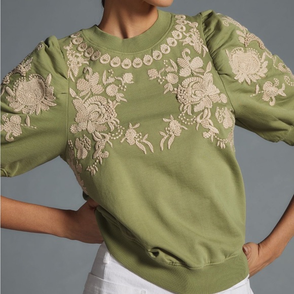 Anthropologie Embroidered Puff Sleeve Sweatshirt - Picture 3 of 7